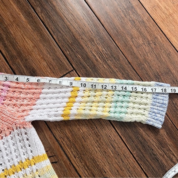 Talbots 100% Cotton Open Knit Pastel Stripe Sweater Boho Rainbow Coastal Medium - Picture 9 of 11